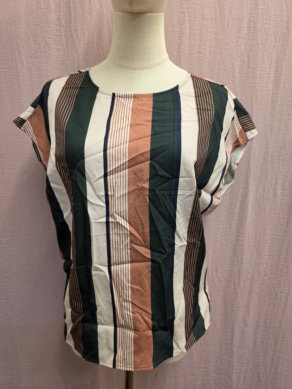 Shein Batwing Sleeve Twist Cutout Back Striped Top- Multi, Medium